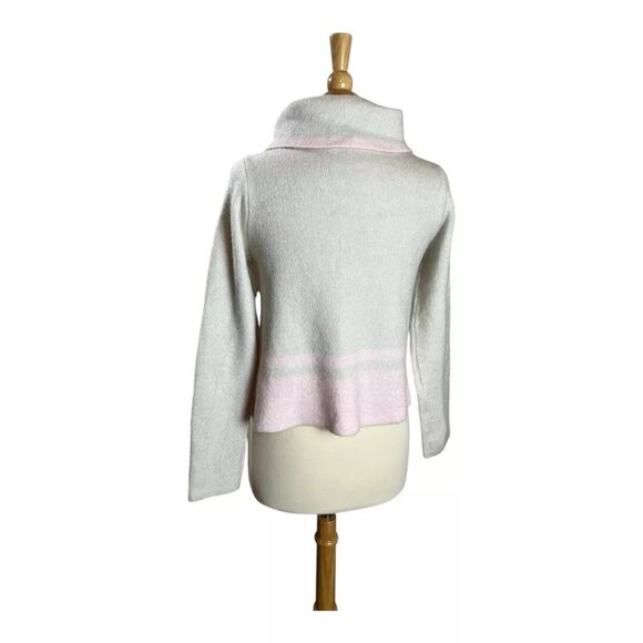 Max Studio Wrap Sweater L Cropped Wool Blend Shawl Collar Beige Pink - Picture 3 of 8